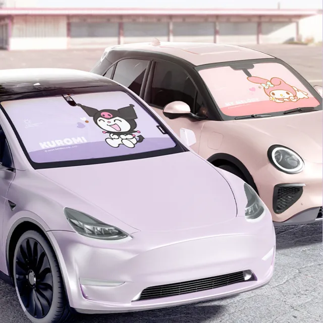 【SANRIO 三麗鷗】酷洛米大耳狗美樂蒂凱蒂貓車用加粗十骨前擋遮陽傘 汽車遮陽傘附傘套(前擋遮陽板)