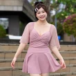 【TING BRA 婷姐內衣】女泳裝 連身款 大尺碼 透紗短袖皺褶鋼圈款裙裝兩件式連身泳衣(共2色 XL-5XL)