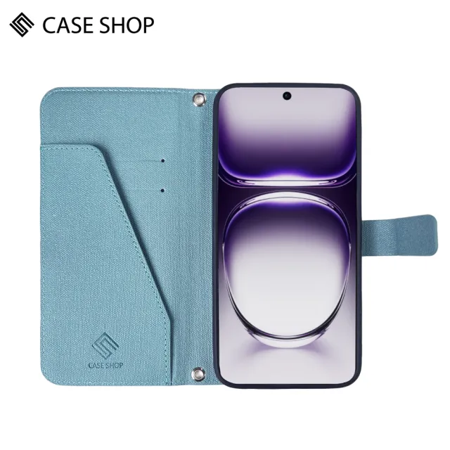 【CASE SHOP】OPPO Reno 12 前收納側掀皮套-藍(內襯卡片夾層 翻蓋站立)