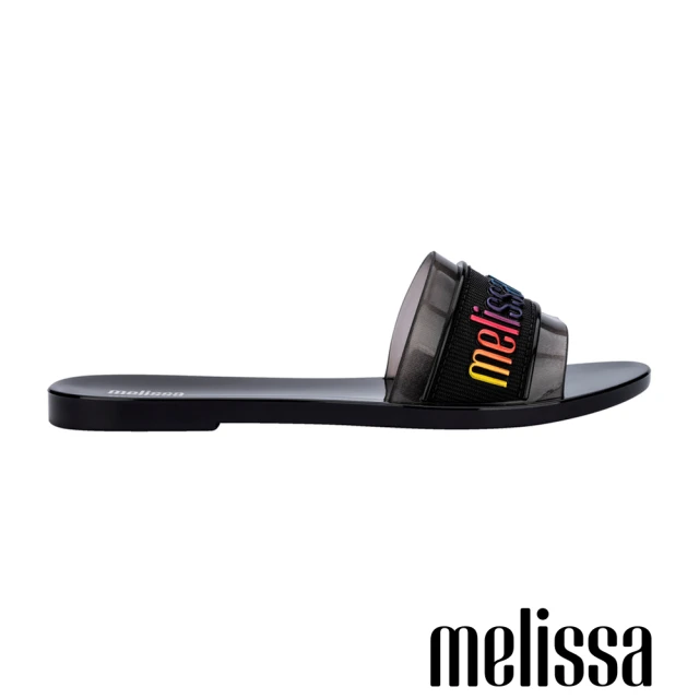 Melissa 一字帶內夾腳LOGO壓紋拖鞋(黑色)