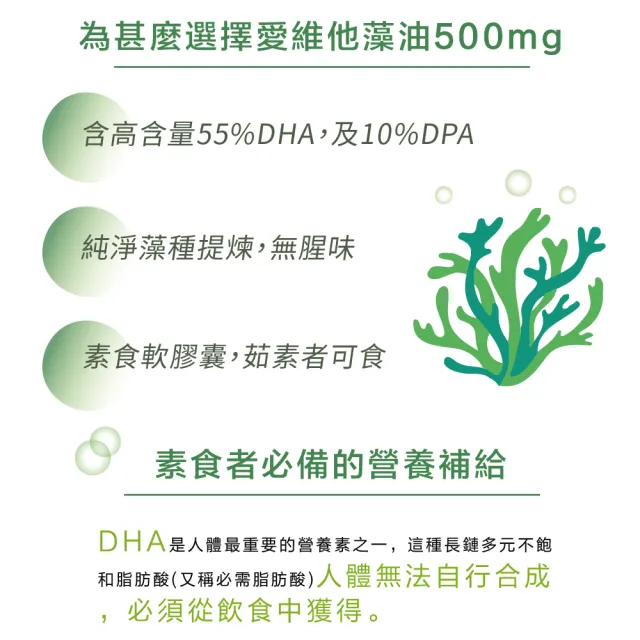 【LOVITA 愛維他】藻油500mg素食軟膠囊*1瓶 60顆(DHA+DPA)