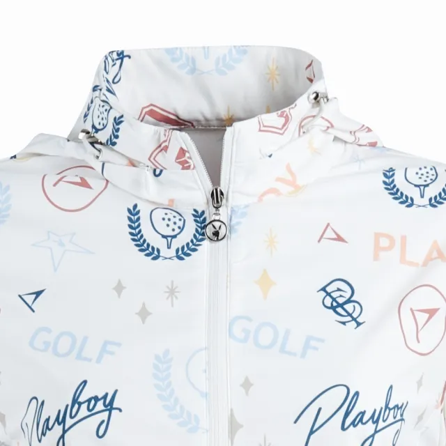 【PLAYBOY GOLF】女款可收納連帽彩色塗鴉外套-白(防風透氣/防潑水/高爾夫/KC24103-87)