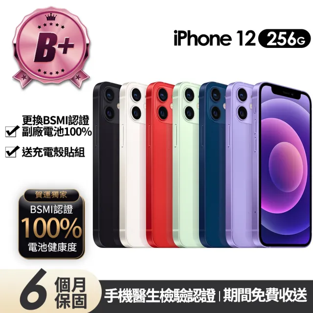 【Apple】B+級福利品 iPhone 12 256G 6.1吋(贈充電組+玻璃貼+保護殼+100%電池)