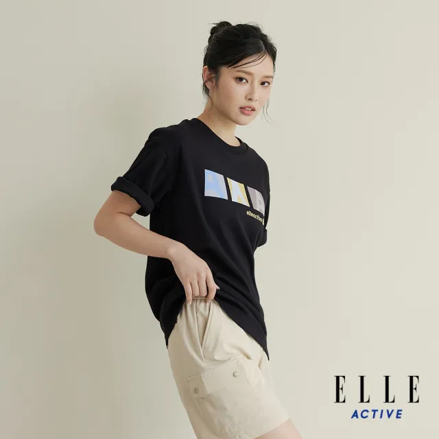 【ELLE ACTIVE】男女同款 寬版印花短袖T恤-黑色(EA24M2F1605#99)