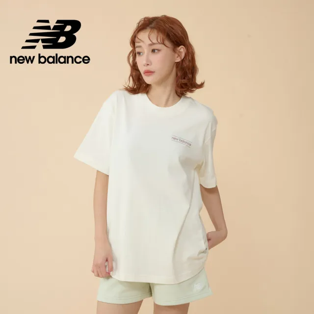 【NEW BALANCE】NB 背面圖案寬鬆短袖上衣_女性_杏白/藕紫色_WT43550ICW_WT43550SST(美版 版型偏大)