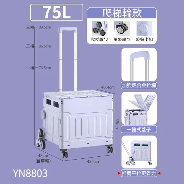 【Hongjin】折疊購物收納車 購物車 買菜車(75L極巨化折疊手推車)