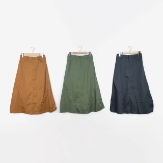 【MOSS CLUB】不對稱棉質工裝長裙(綠 咖 灰)
