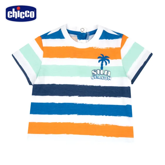 【Chicco】24SS童裝-海灘衝浪-印彩色條紋短袖上衣