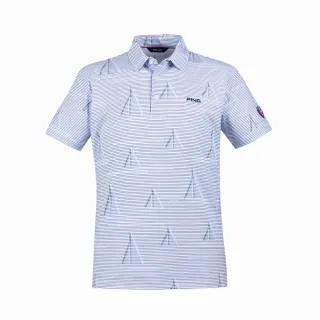 【PING】男款帆船條紋吸濕排汗抗UV短袖POLO衫-深藍(GOLF/高爾夫球衫/PA24104-58)