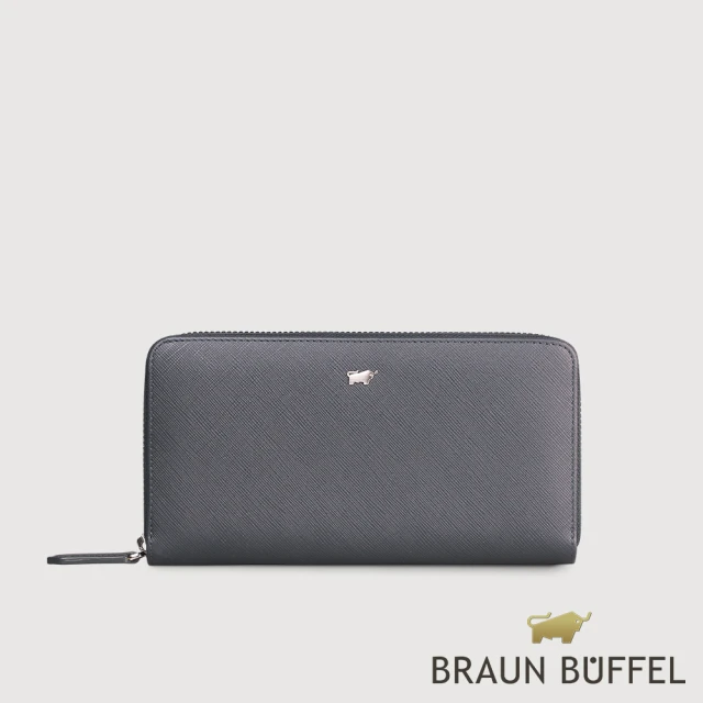 BRAUN BUFFEL 德國小金牛 台灣總代理 尚恩A 12卡拉鍊長夾-藍色(BF354-602-NY)