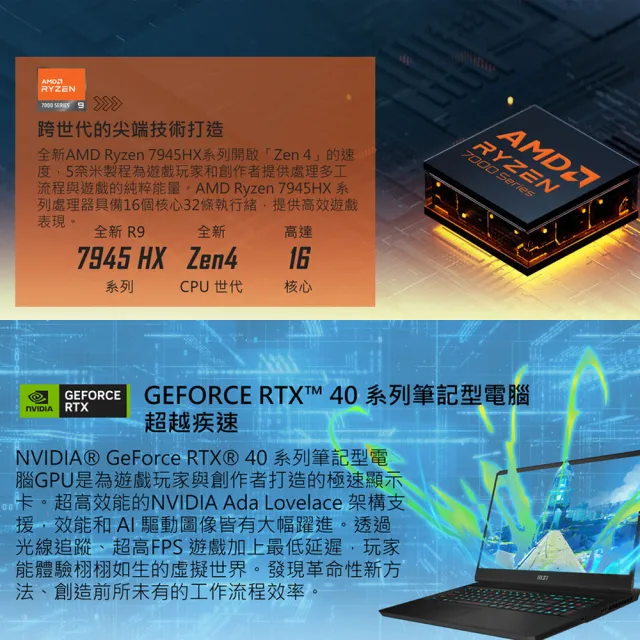 【MSI 微星】17吋R9 RTX4070 黑神話悟空適用電競筆電(Alpha 17/R9-7940HX/16G/512G SSD/W11/C7VG-052TW)