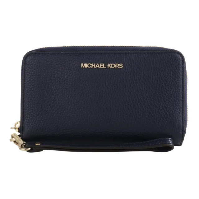 【Michael Kors】金字荔枝紋皮革掛帶手機包中夾(海軍藍)（其他規格）