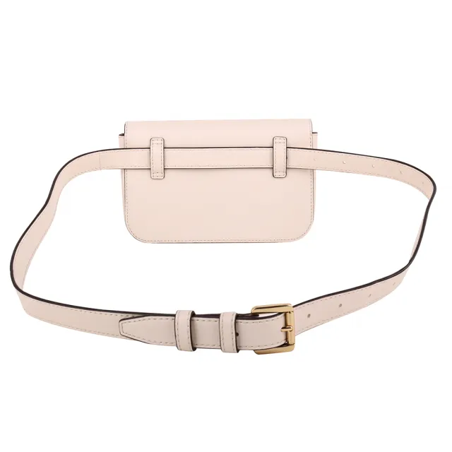 【Michael Kors】金牌壓釦牛皮革腰包小(奶白)
