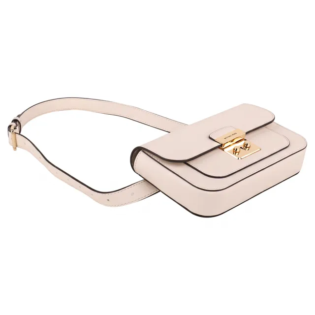 【Michael Kors】金牌壓釦牛皮革腰包小(奶白)
