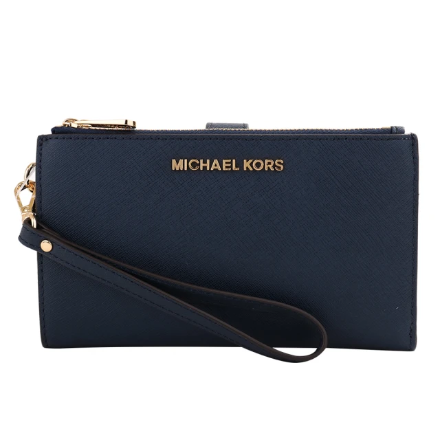 Michael Kors 金字防刮雙層拉鍊釦式掛帶手拿包(海軍藍)