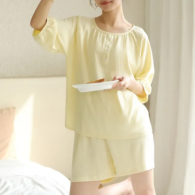 【巴黎精品】現貨+預購 女居家睡衣套裝休閒服五分袖居家服睡衣睡褲(薄款圓領柔軟短褲女家居服4色a1fr19)