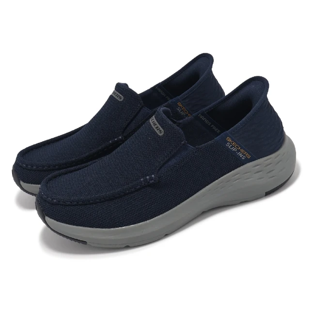 SKECHERS 休閒鞋 Parson-Ralven Slip-Ins 男鞋 藍 帆布 套入式 回彈 懶人鞋(204804-NVY)