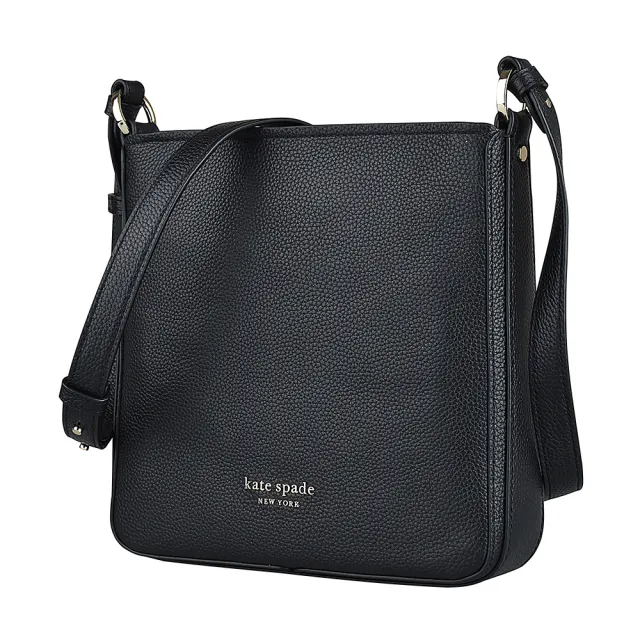 【KATE SPADE】KATE SPADE HUDSON LOGO拉鍊牛皮斜背包(小/黑)