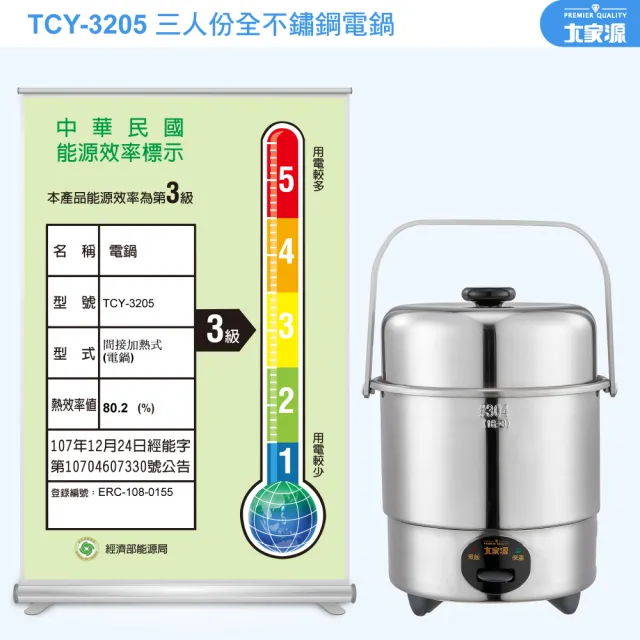 【大家源】三人份304全不鏽鋼電鍋-鍋蓋加高設計-(TCY-3205)