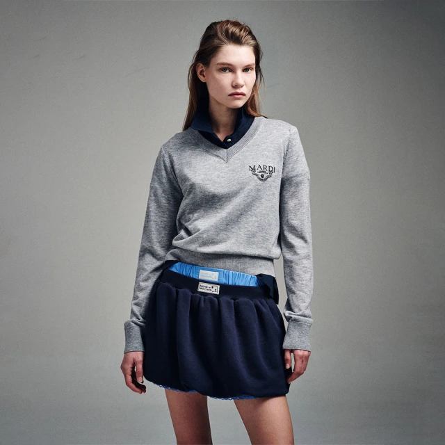 MARDI MERCREDI 針織V領羊毛衣 碳黑色 方形L