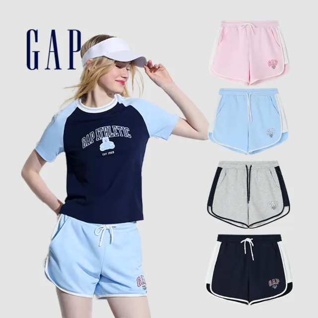 【GAP】女裝 Logo印花抽繩鬆緊短褲-多色可選(465058)