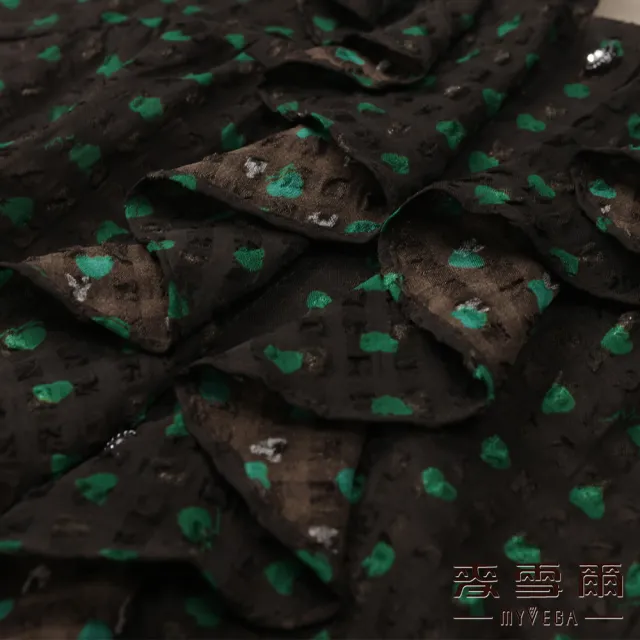 【MYVEGA 麥雪爾】皺泡泡紋荷葉領長版雪紡上衣-綠