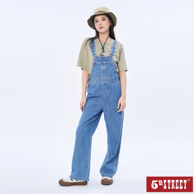【5th STREET】雙11 女裝牛仔吊帶長褲-拔洗藍