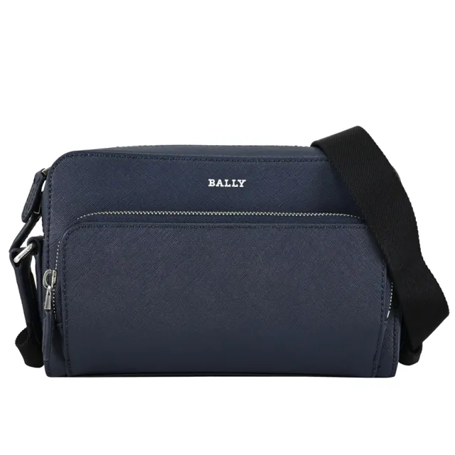 【BALLY】DARBI 經典燙印LOGO防刮皮革前口袋相機包斜背包(深藍)