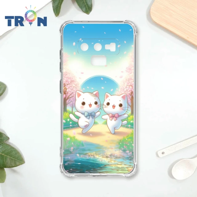 TRON 三星 NOTE 10 LITE/NOTE 9 櫻花插畫風格白貓咪 四角防摔殼 手機殼