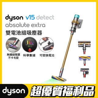 【dyson 戴森 限量福利品】V15 SV22 Detect Absolute Extra 強勁智慧吸塵器 光學偵測 雙電池組(旗艦大全配)