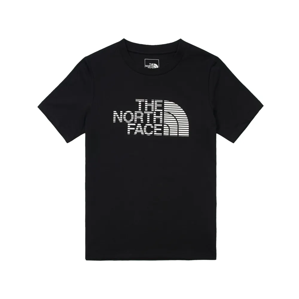 【The North Face 官方旗艦】北面兒童黑色吸濕排汗品牌LOGO短袖T恤｜89XVJK3(排汗衫)