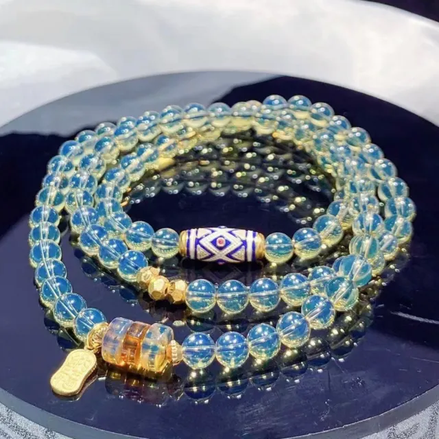 【勝弘珠寶】多明尼加藍珀招財納福三圈手串-5mm