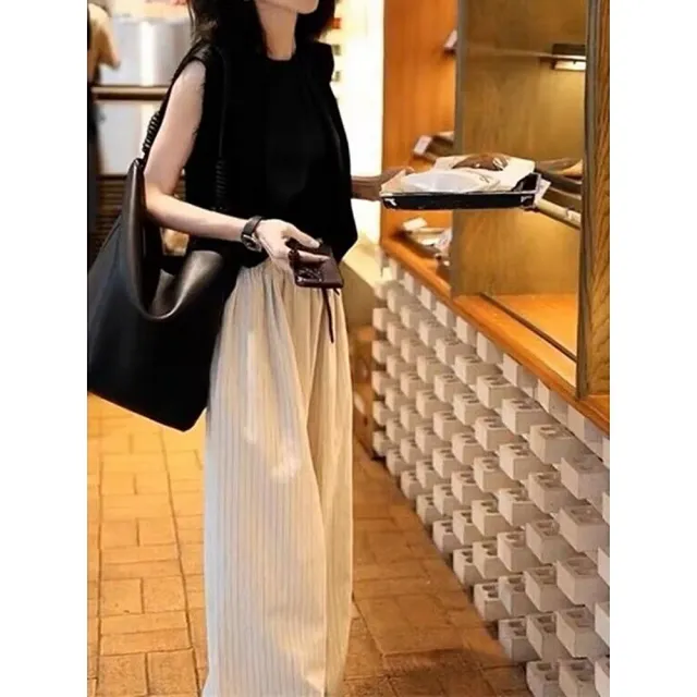 【巴黎精品】現貨+預購 無袖套裝兩件式褲裝(壓褶背心休閒寬褲女裝a1gd30)