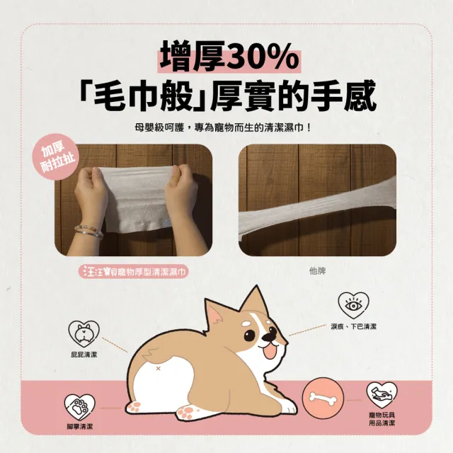 【汪汪寶貝】寵物厚型清潔濕巾(8抽x3包/串x3串)