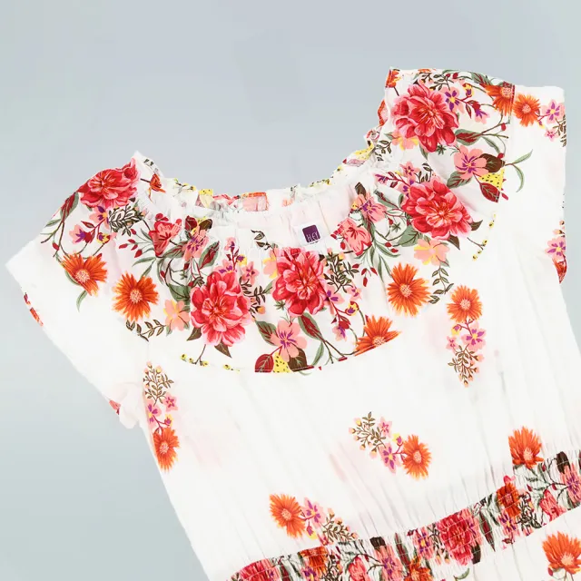 【ILEY 伊蕾】浪漫花卉荷葉邊縲縈洋裝(白色；M-XL；1242077441)