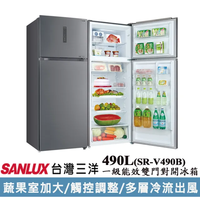 【SANLUX 台灣三洋】◆490公升一級能效變頻雙門冰箱(SR-V490B)