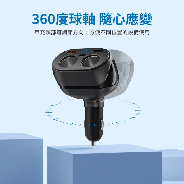 【Philips 飛利浦】PD 20W 電壓顯示一轉二雙USB+TypeC車充(DLP3521NC)