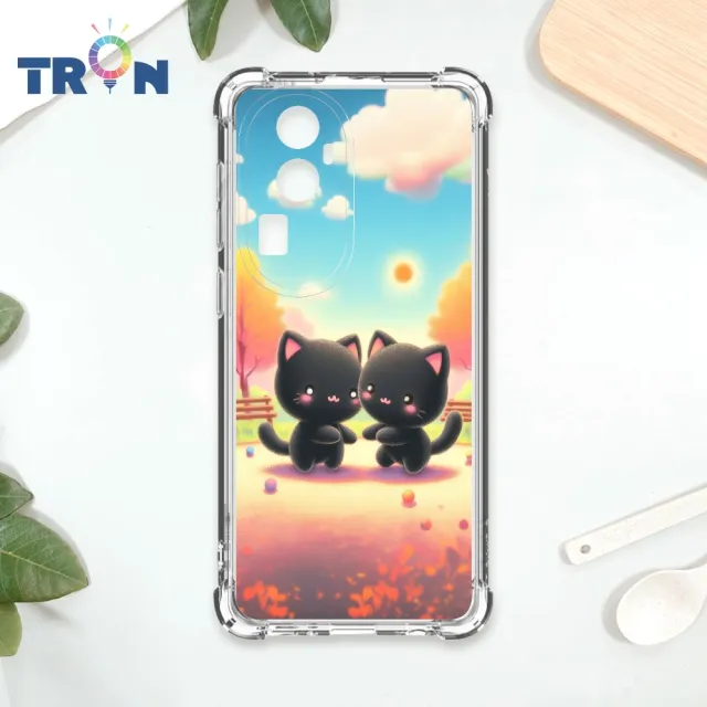 【TRON】OPPO RENO 10 PRO/10 PRO+ 櫻花公園黑色貓咪 四角防摔殼 軟殼 手機殼