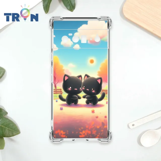 【TRON】GOOGLE Pixel 6/Pixel 6 PRO/Pixel 6A 櫻花公園黑色貓咪 四角防摔殼 軟殼 手機殼