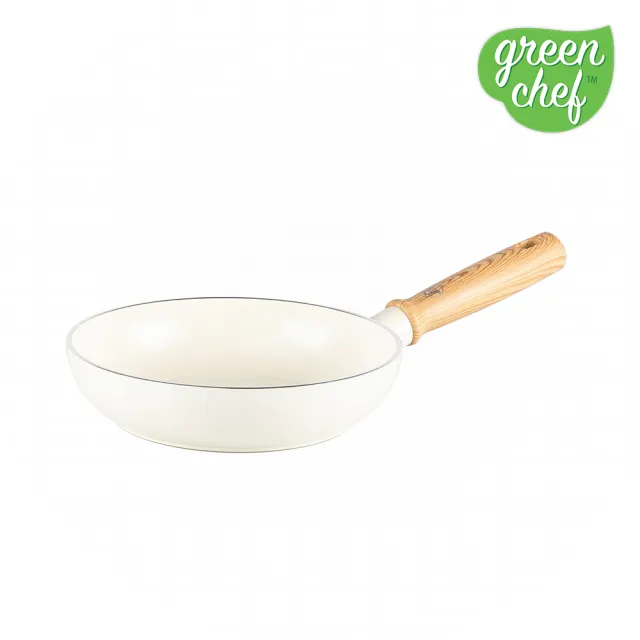 【GreenPan】GreenChef 鑽石陶瓷塗層不沾 深煎鍋 東京木紋 24cm 奶油白(不含蓋/不挑爐具/不沾鍋/陶瓷)