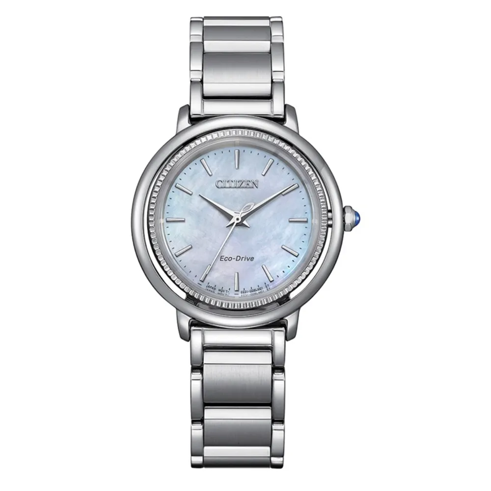 【CITIZEN 星辰】L系列 白蝶貝光動能女錶-銀31.2mm(EM1100-84D)