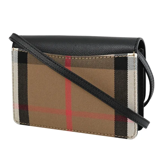 【BURBERRY 巴寶莉】英系經典棉麻格紋拼接手機多卡零錢晚宴包斜背包(黑)