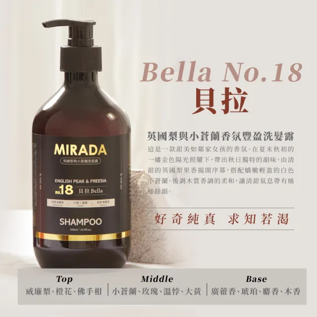 【MIRADA】香氛豐盈洗髮露 500ml 3入組(玫瑰之水X2+英國梨與小蒼蘭X1)