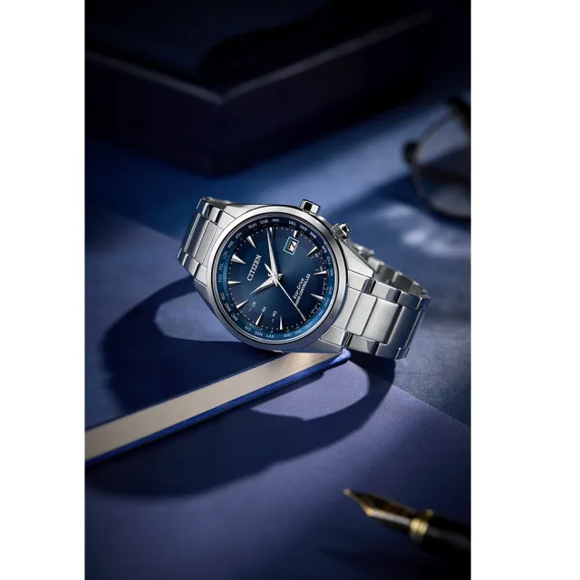 【CITIZEN 星辰】不鏽鋼綠面電波對時男錶/43mm(CB0270-87L)