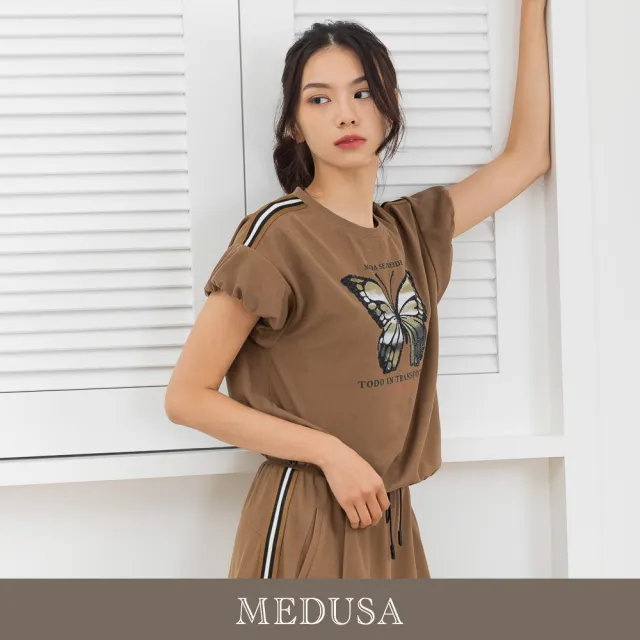 【MEDUSA 曼度莎】現貨-蝴蝶抽繩泡泡袖上衣（M-XL）｜女短袖上衣 休閒上衣(301-1140A)
