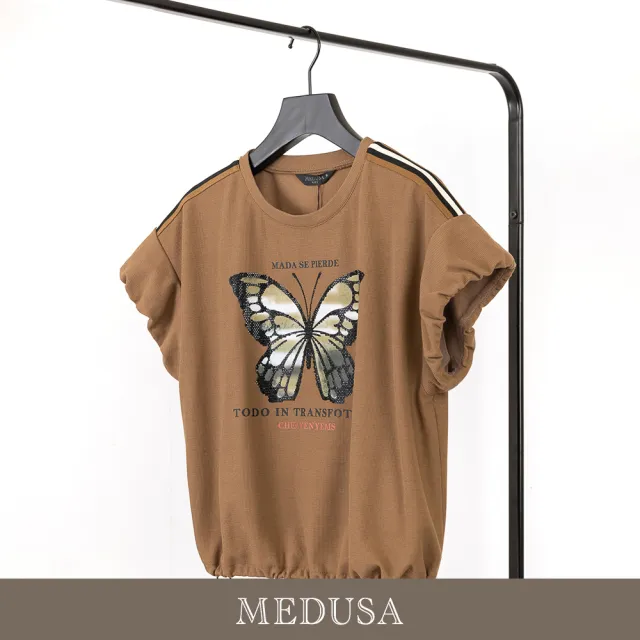 【MEDUSA 曼度莎】現貨-蝴蝶抽繩泡泡袖上衣（M-XL）｜女短袖上衣 休閒上衣(301-1140A)