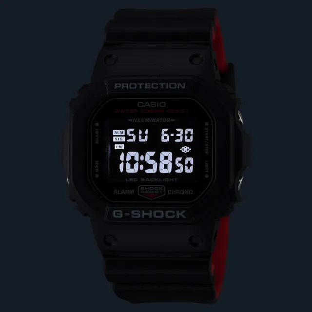 【CASIO 卡西歐】G-SHOCK黑紅配色電子錶(DW-5600UHR-1)