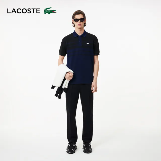 【LACOSTE】男裝-法國製造原創L.12.12條紋短袖Polo衫(海軍藍)