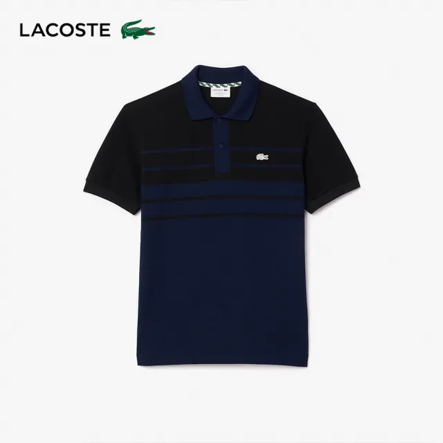 【LACOSTE】男裝-法國製造原創L.12.12條紋短袖Polo衫(海軍藍)