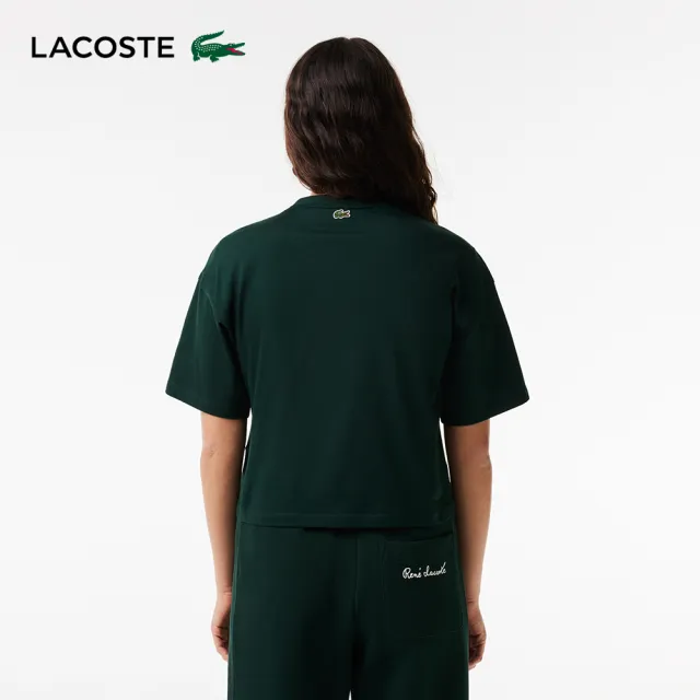 【LACOSTE】女裝-寬版文字印花短袖T恤(深綠色)